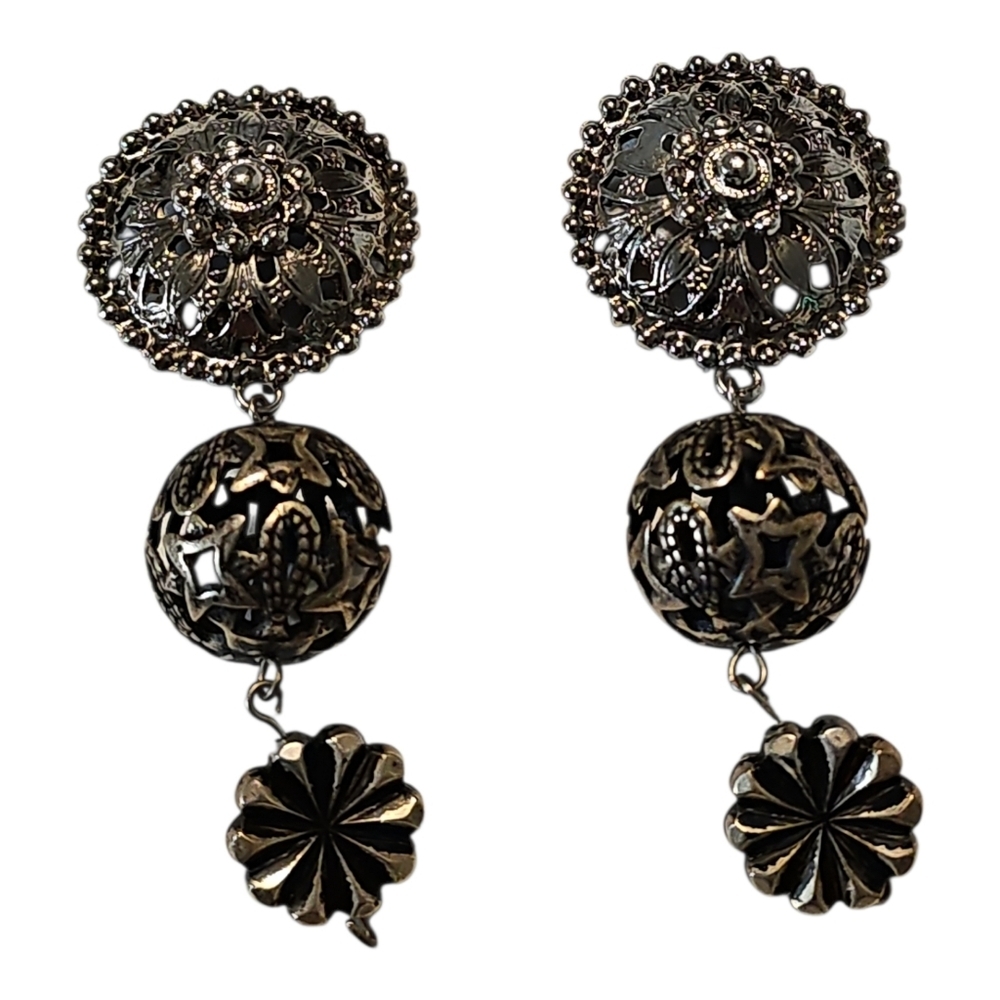 Ellen Designs Antiqued Oxidised Silver Steel Filigree Dangle Earrings